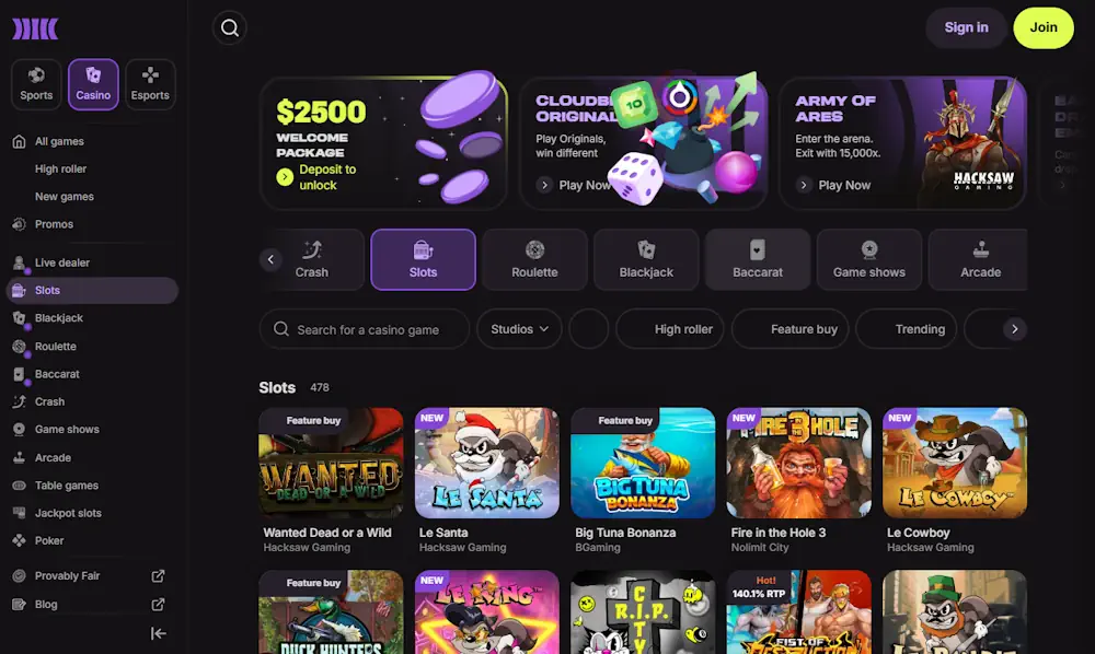 Cloudbet Casino and Slots Screenshot